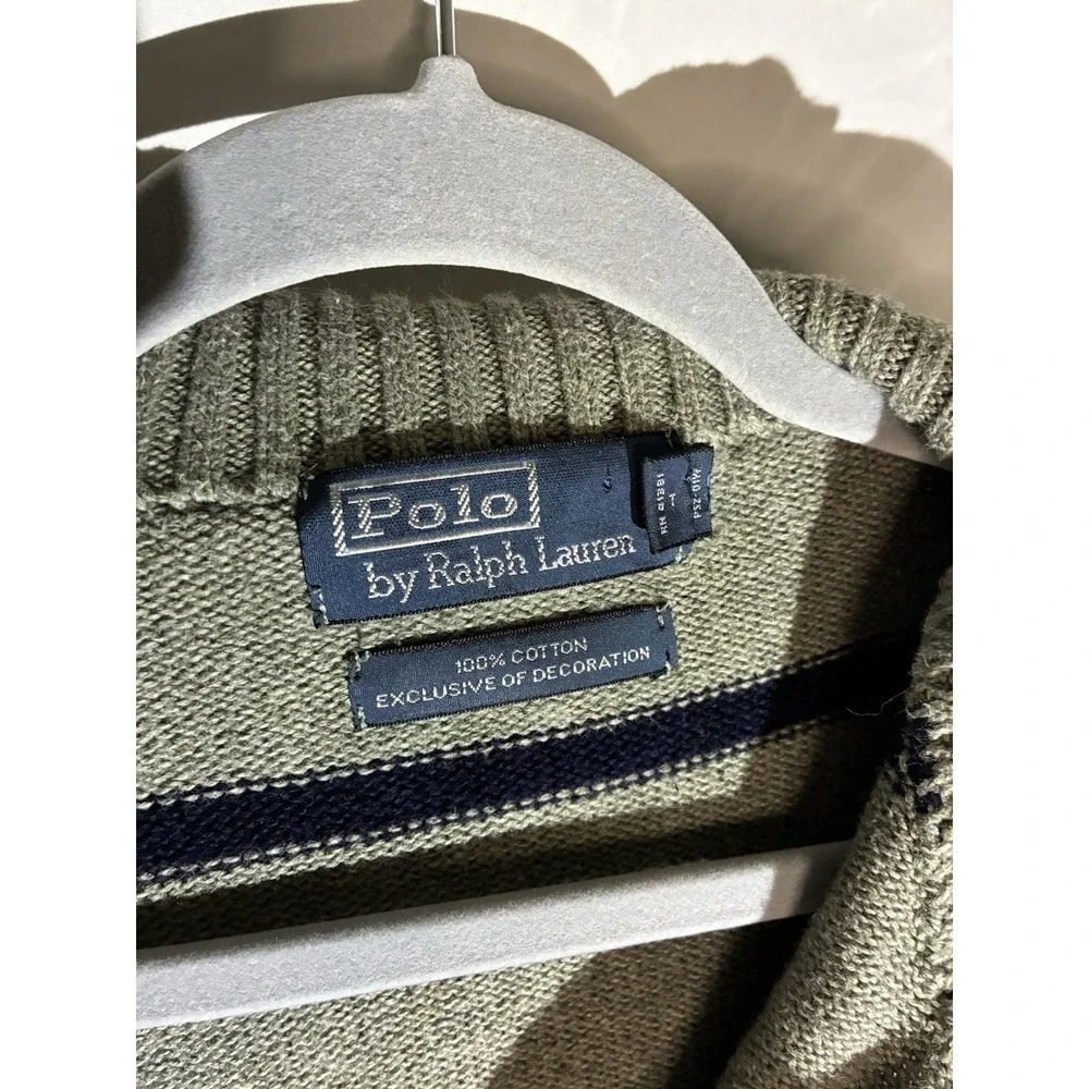 Polo Ralph Lauren Mens Gray Quarter Zip Pullover Pony Logo Striped L